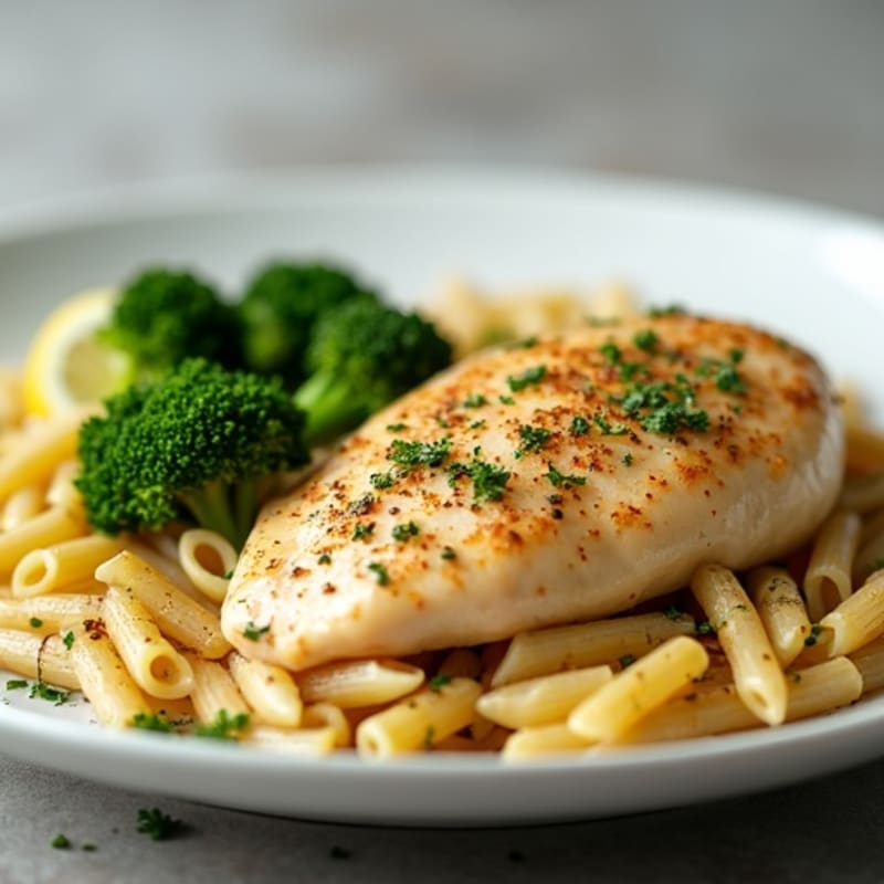 Lemon-Herb Chicken with Whole Wheat Pasta and Roasted Broccoli