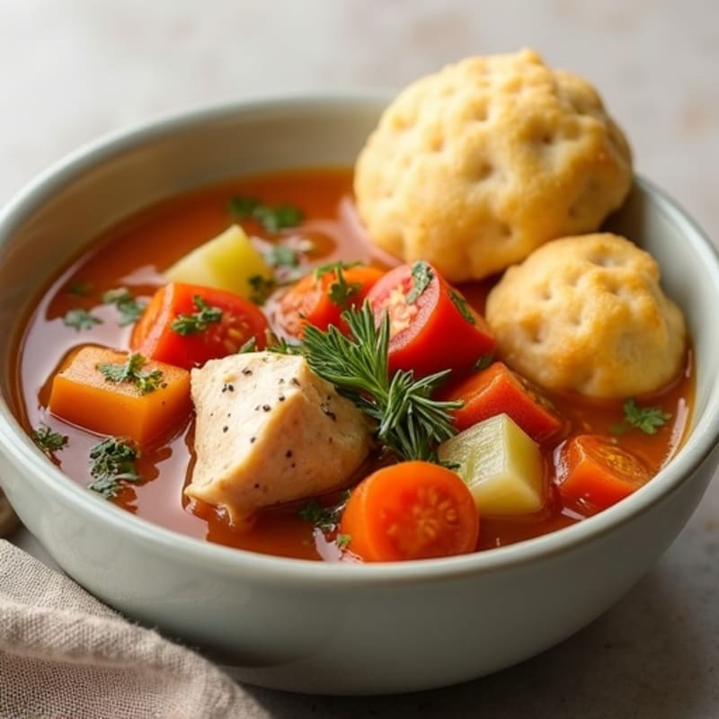 Hearty Chicken and Vegetable Stew with Tender Dumplings