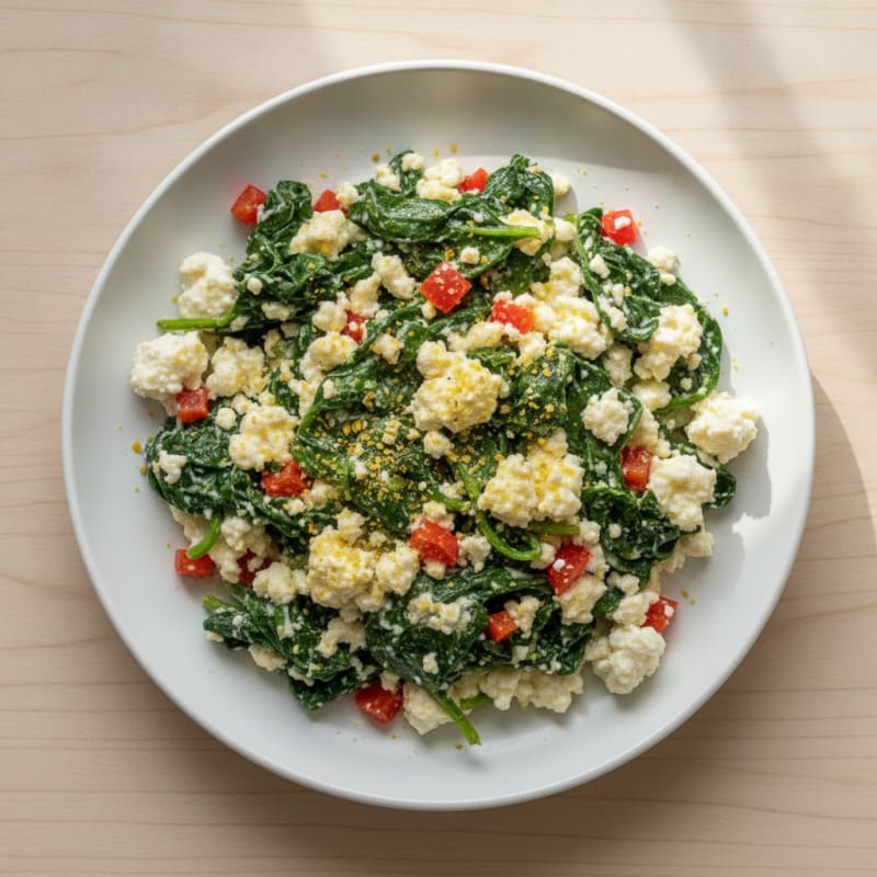 Egg White Spinach Scramble with Cottage Cheese