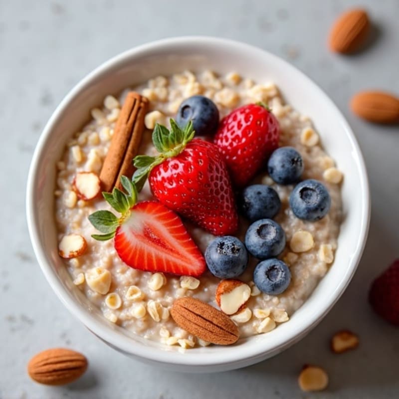 Creamy Protein Oatmeal with Fresh Berries and Toasted Almonds