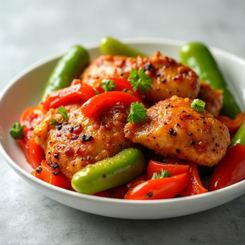 Crispy Baked Sweet and Sour Chicken with Roasted Bell Peppers