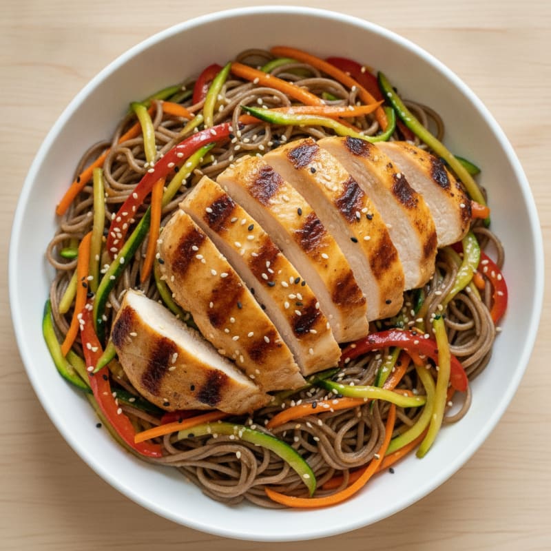 Grilled Chicken Breast with Vegetable Noodle Salad