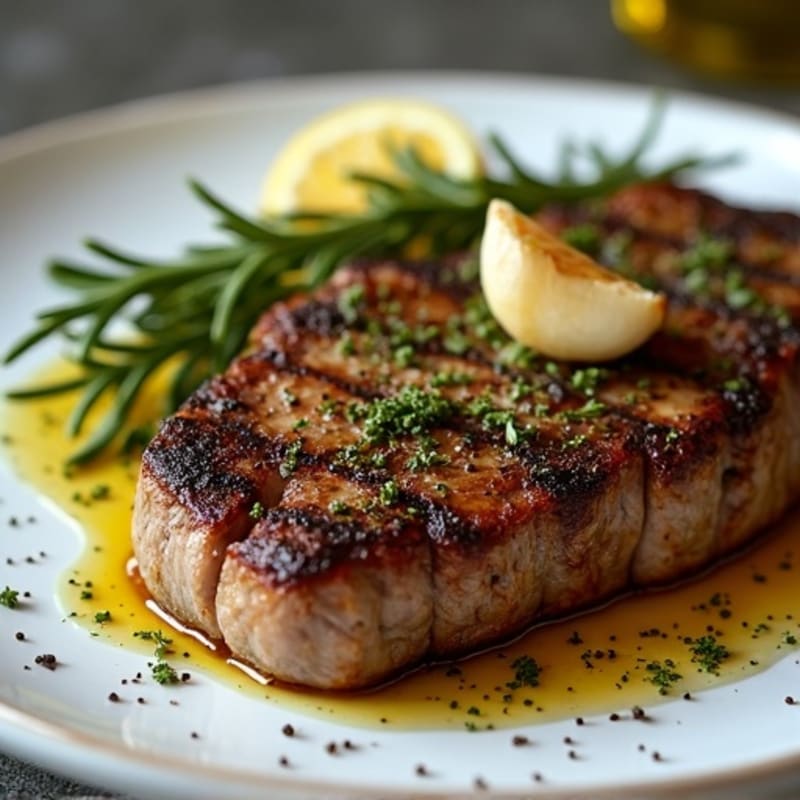 Herb-Crusted Pan Seared Steak with Roasted Garlic