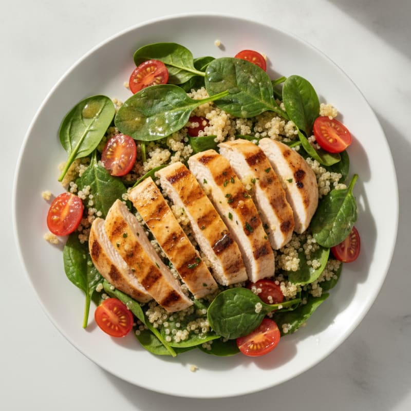 Grilled Chicken and Quinoa Salad with Fresh Spinach