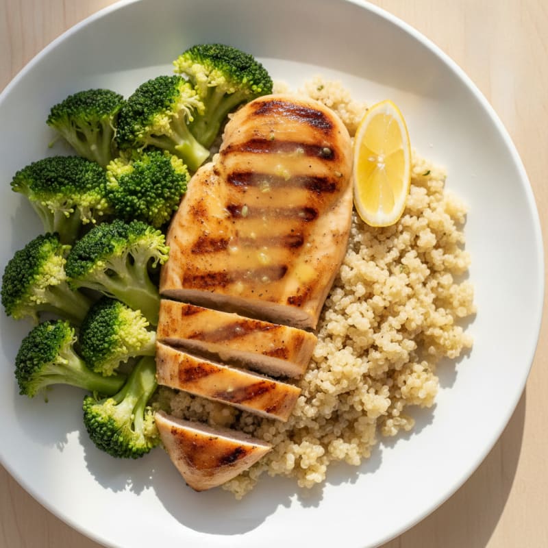 Grilled Chicken Breast with Quinoa and Steamed Broccoli