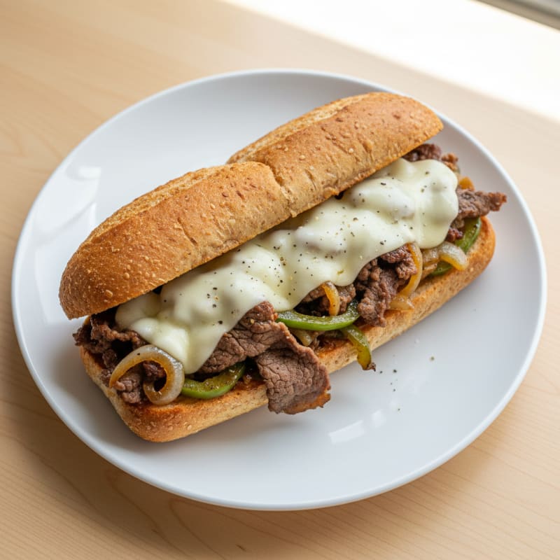 Tender Caramelized Beef Cheesesteak Sandwich