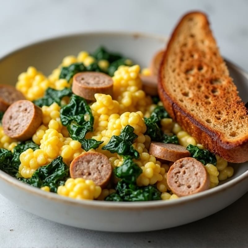 Egg White and Spinach Scramble with Turkey Sausage