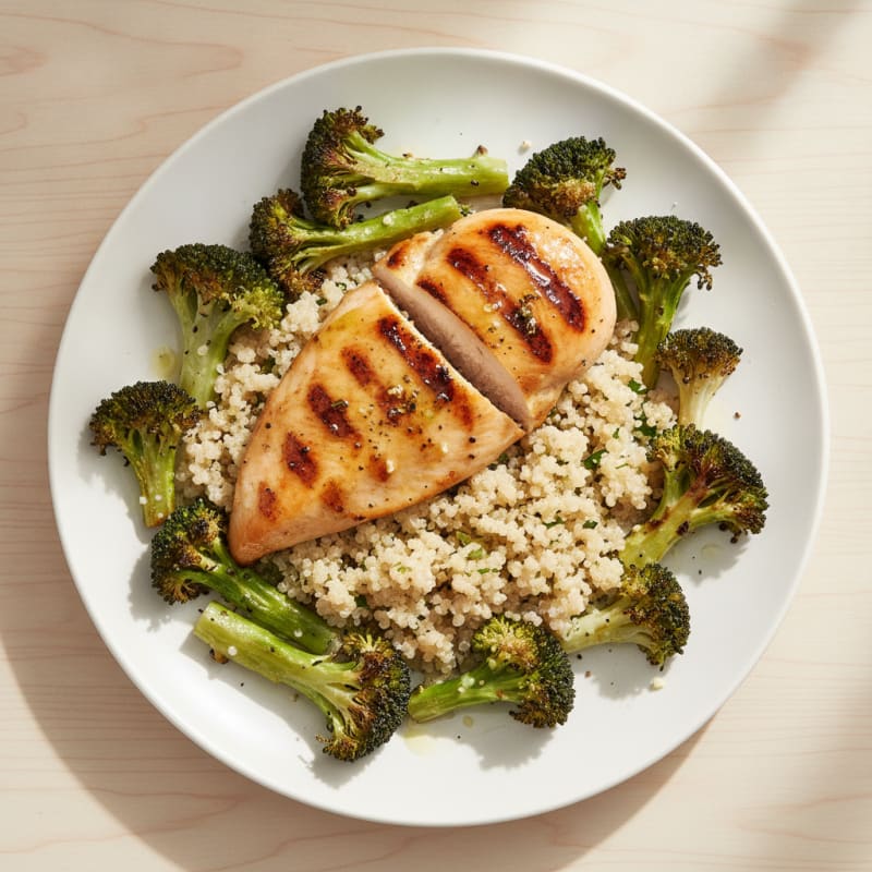 Grilled Chicken Breast with Quinoa and Roasted Broccoli