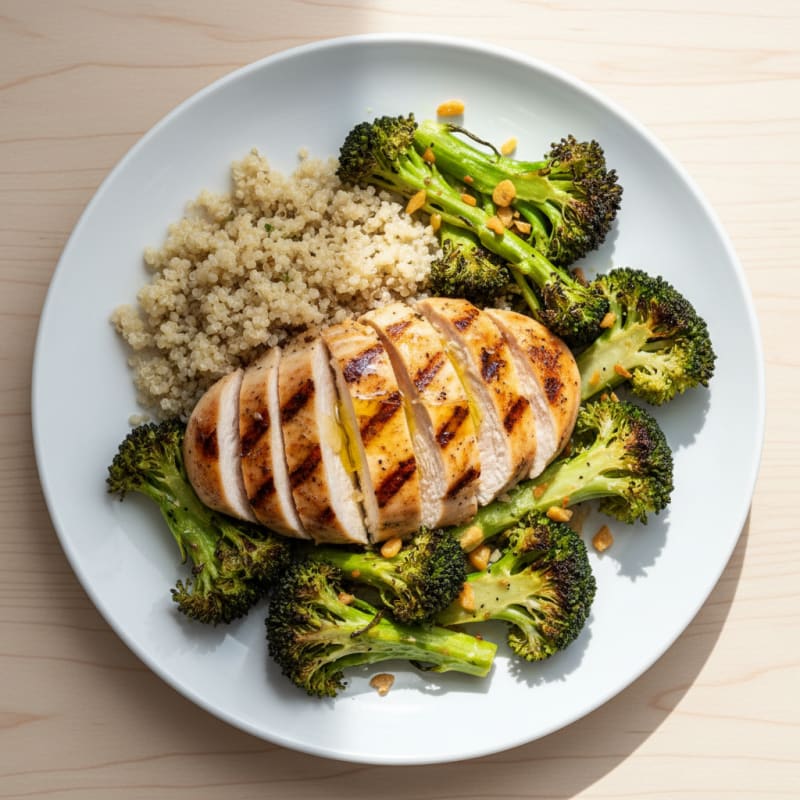 Grilled Chicken Breast with Quinoa and Roasted Broccoli