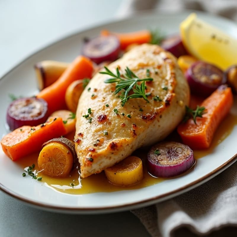 Lemon-Herb Roasted Chicken with Crispy Roasted Root Vegetables