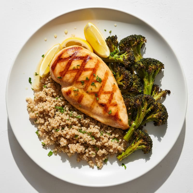Grilled Chicken Breast with Quinoa and Roasted Broccoli