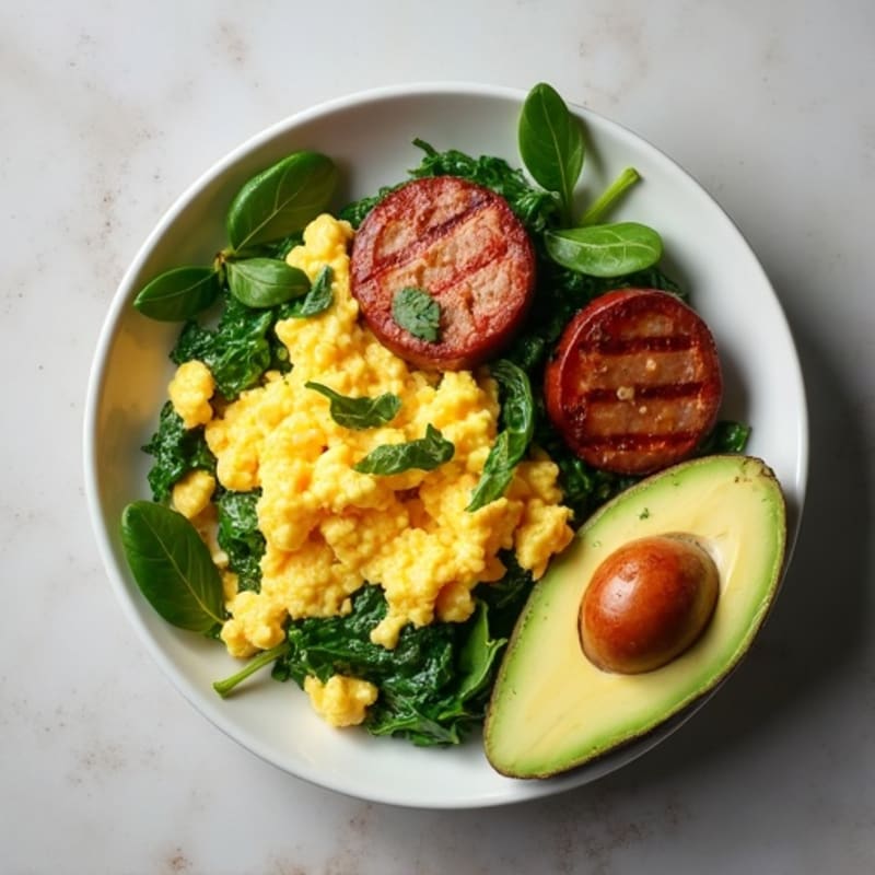 Egg White Scramble with Spinach and Grilled Turkey Sausage