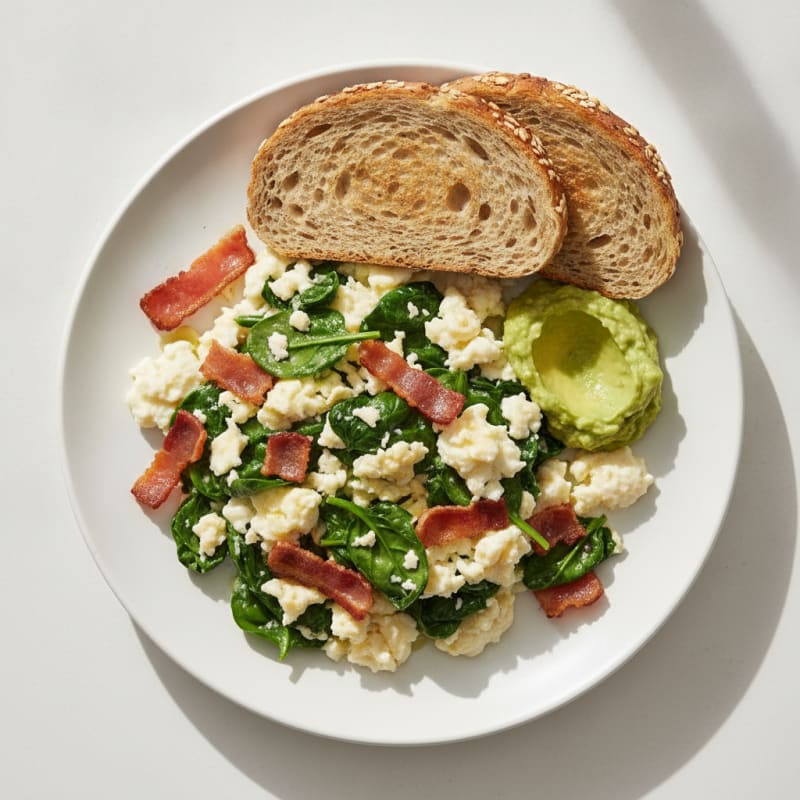 Egg White Scramble with Sautéed Spinach and Turkey Bacon