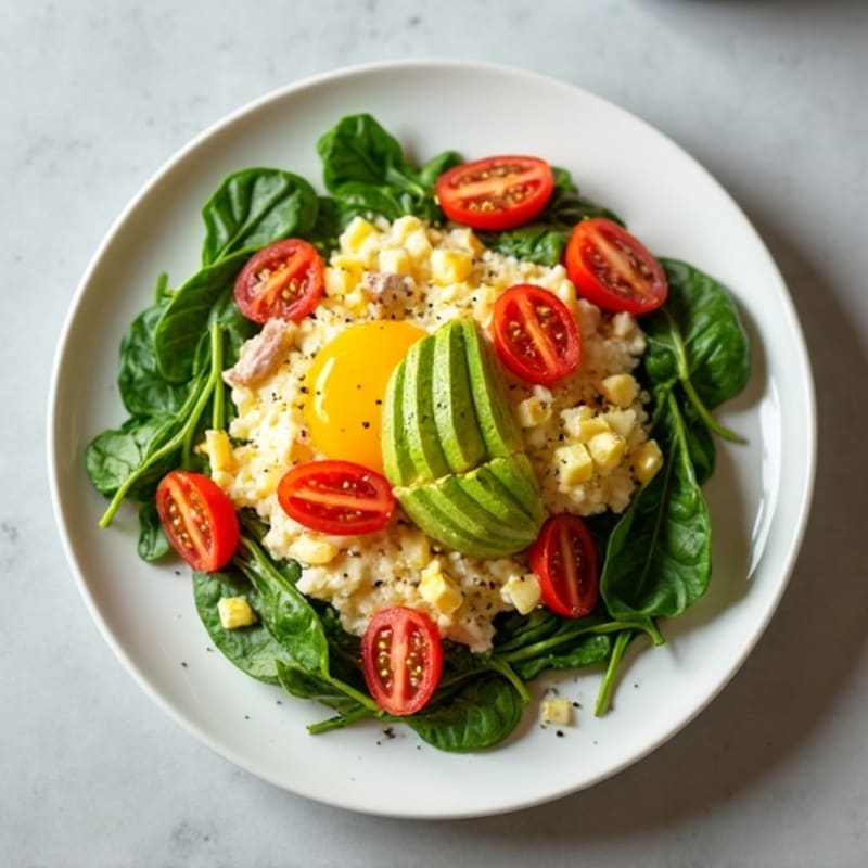 Egg White and Turkey Spinach Scramble with Fresh Tomato