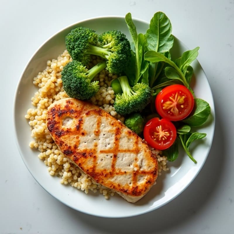 Seared Turkey Breast with Roasted Broccoli, Quinoa & Side Salad