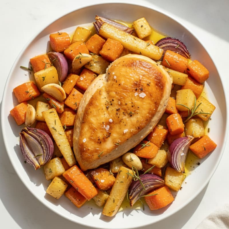 Garlic Herb Roasted Chicken with Root Vegetables