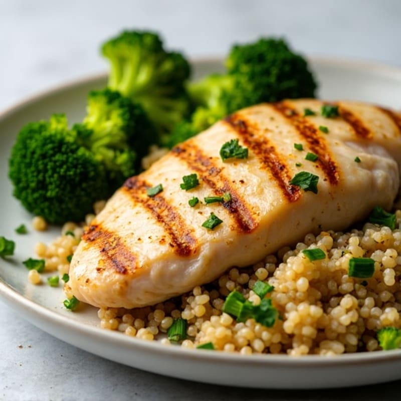 Grilled Lemon Herb Chicken Breast with Quinoa and Roasted Broccoli