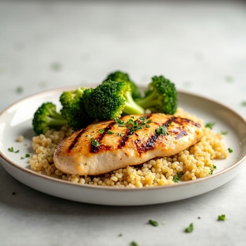 Grilled Chicken Breast with Quinoa and Roasted Broccoli