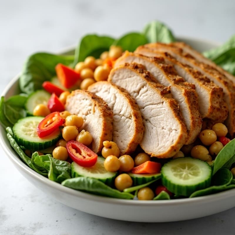 Grilled Turkey Breast Salad with Chickpeas and Crunchy Vegetables