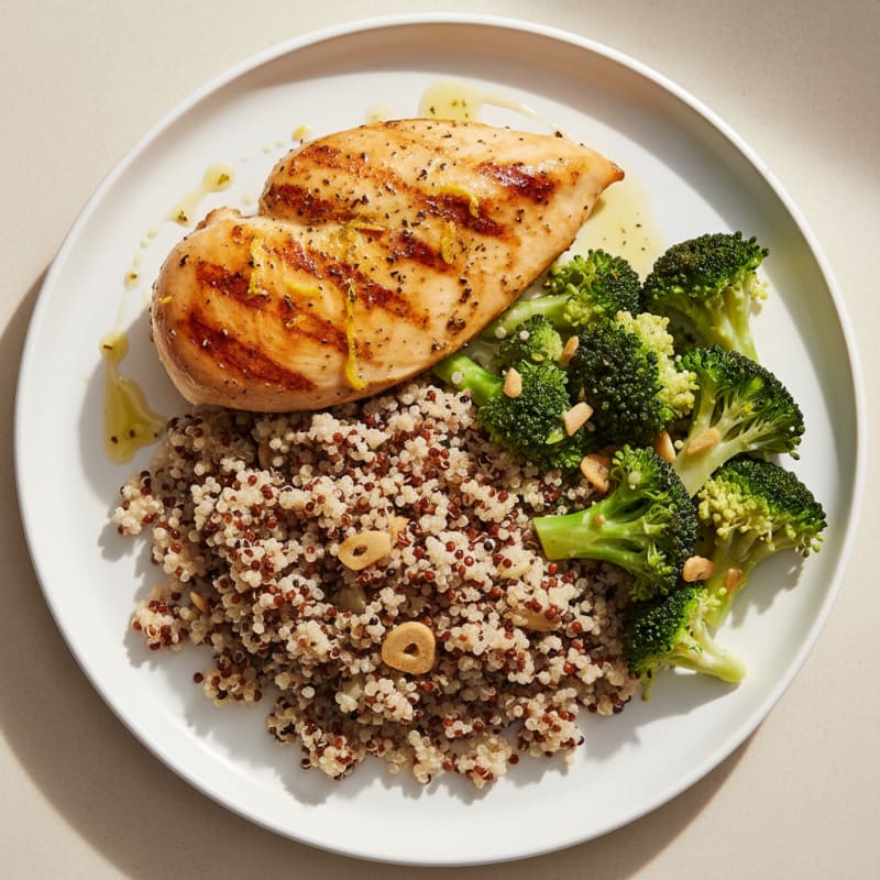 Grilled Chicken Breast with Quinoa and Steamed Broccoli