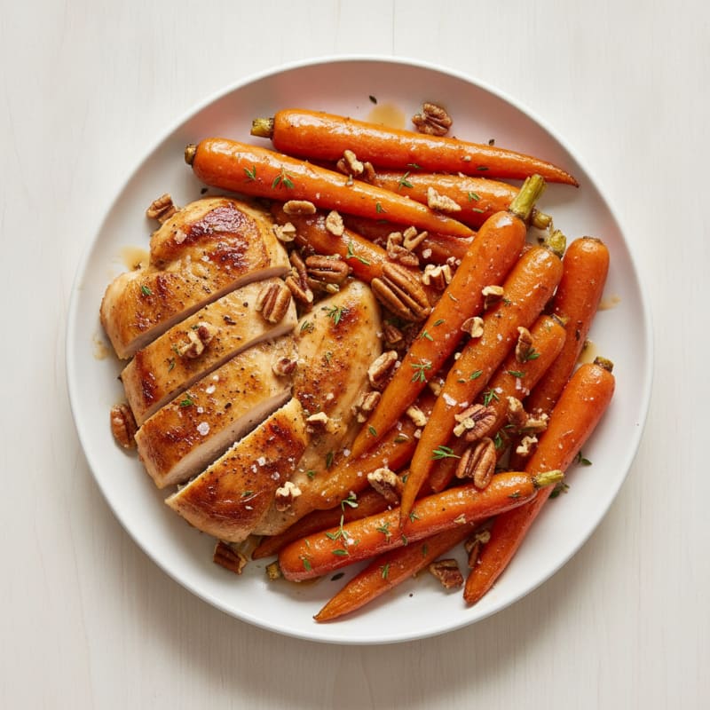 Maple-Glazed Roasted Carrots and Chicken with Pecans