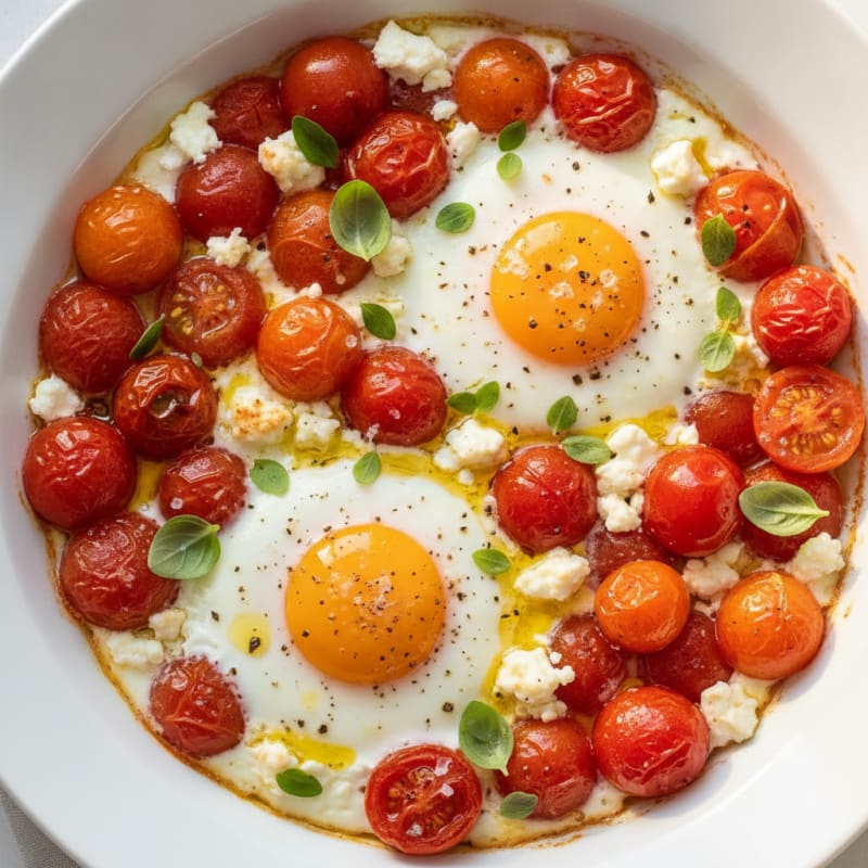 Baked Eggs with Roasted Tomatoes and Feta