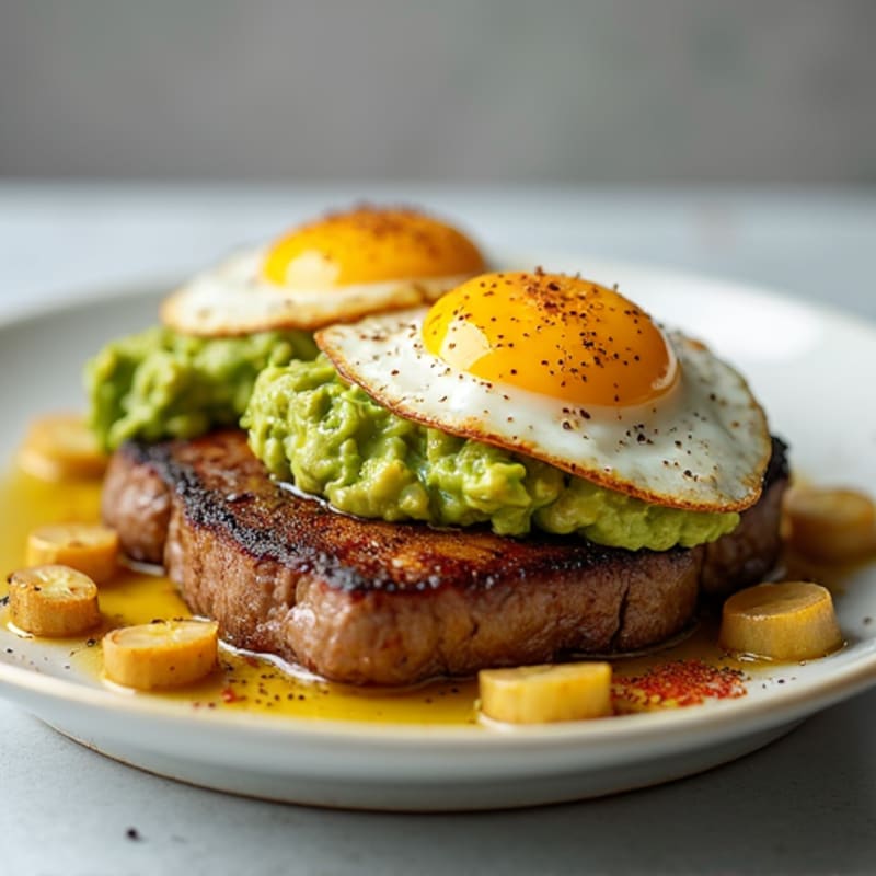 Pan-Seared Steak and Sunny Eggs with Smashed Avocado