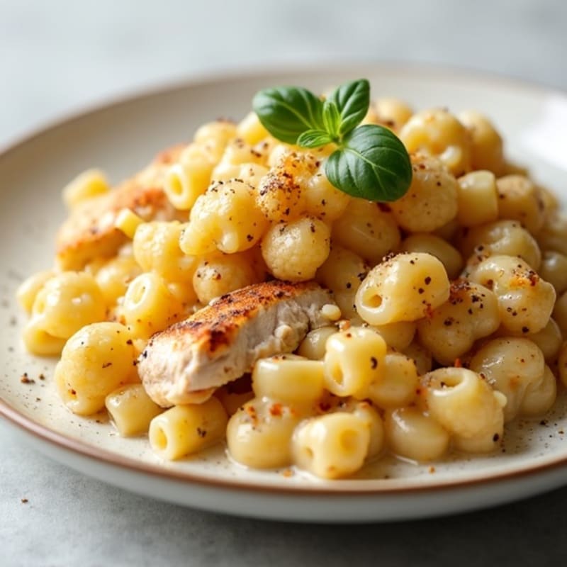 Creamy Baked Whole Wheat Macaroni with Cauliflower and Chicken