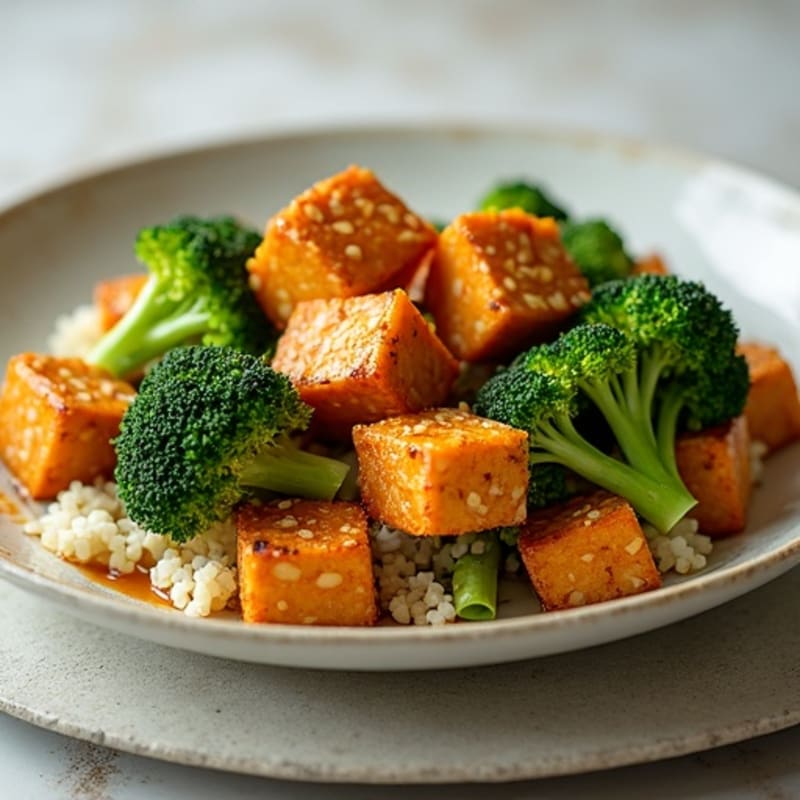 Crispy Peanut Ginger Tofu with Roasted Broccoli
