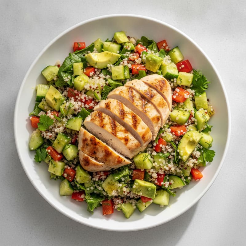Grilled Chicken and Quinoa Salad with Crunchy Vegetables