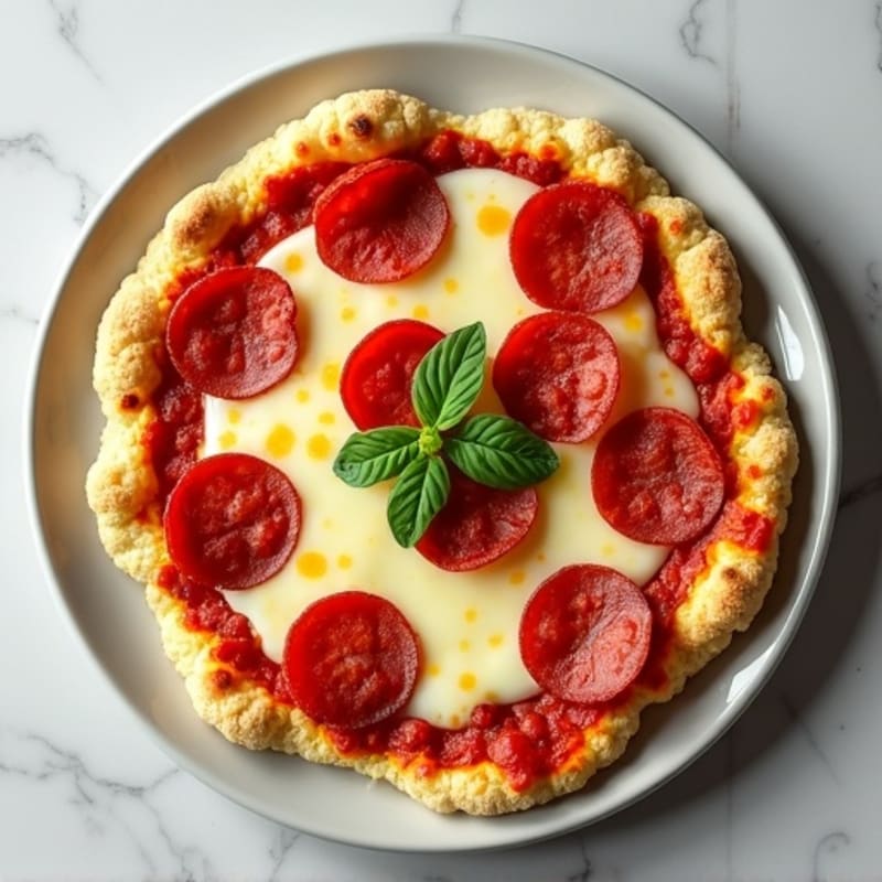 Cauliflower-Crust Pizza with Turkey Pepperoni and Melted Mozzarella