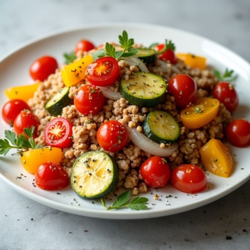 Lean Ground Turkey and Roasted Vegetable Skillet