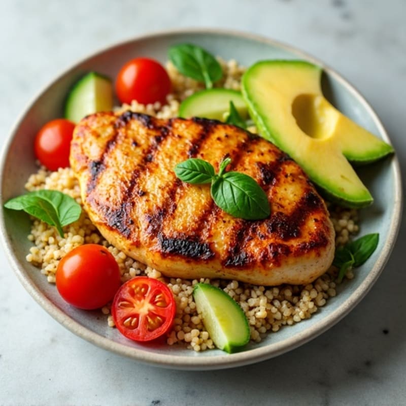 Grilled Chicken Breast with Quinoa and Fresh Tomato Salad