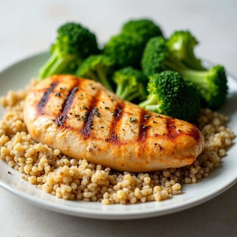 Grilled Chicken Breast with Quinoa and Steamed Broccoli