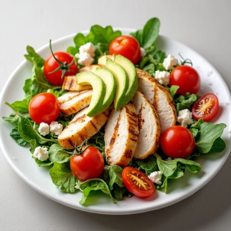 Grilled Chicken Salad with Crisp Greens and Cherry Tomatoes