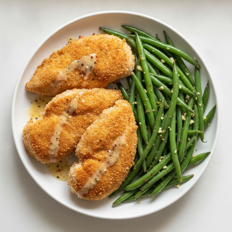 Air-Fried Buttermilk Chicken with Garlicky Green Beans