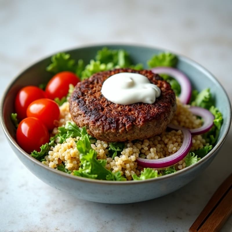 Lean Beef Burger Bowl with Fresh Greens and Quinoa