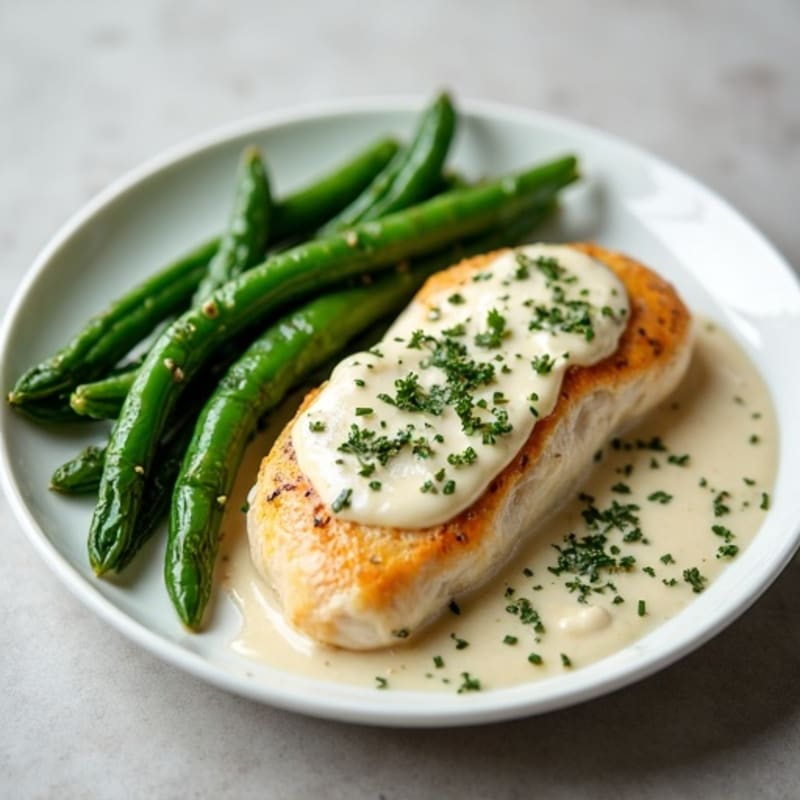 Creamy Garlic Herb Chicken with Roasted Green Beans
