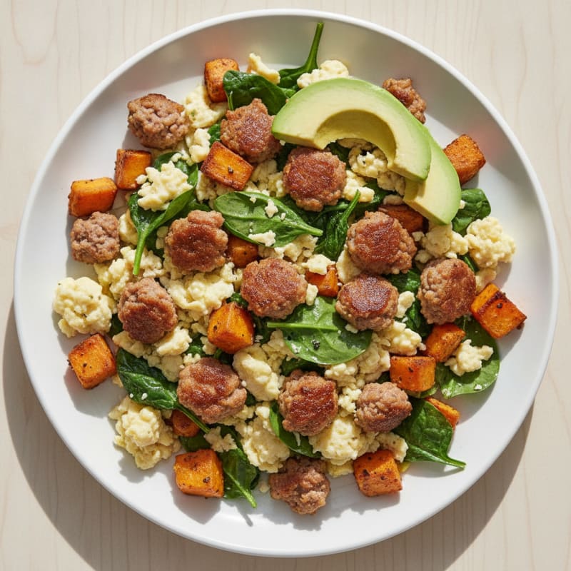 Egg White and Turkey Sausage Scramble with Spinach