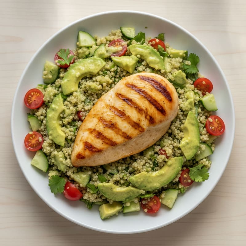 Grilled Chicken Breast with Creamy Avocado Quinoa Salad