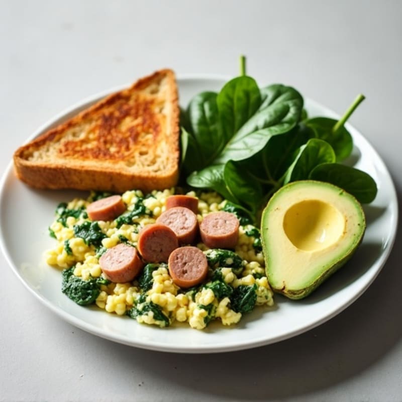 Egg White Spinach Scramble with Turkey Sausage