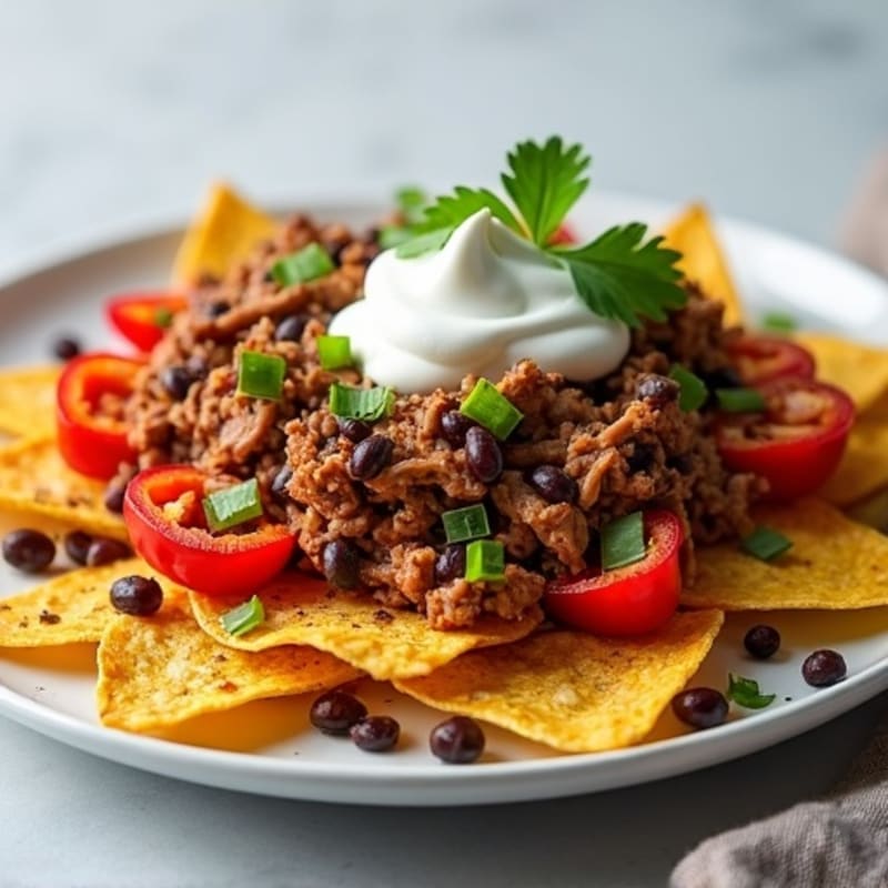 Tender Pulled Pork Sheet Pan Nachos with Crispy Baked Tortilla Chips and Roasted Bell Peppers