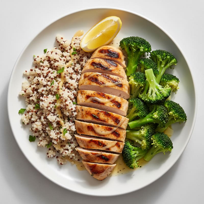 Grilled Chicken Breast with Quinoa and Steamed Broccoli