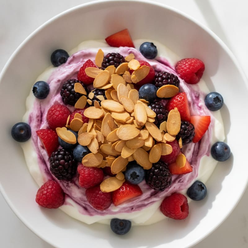 Greek Yogurt Protein Parfait with Mixed Berries and Almonds