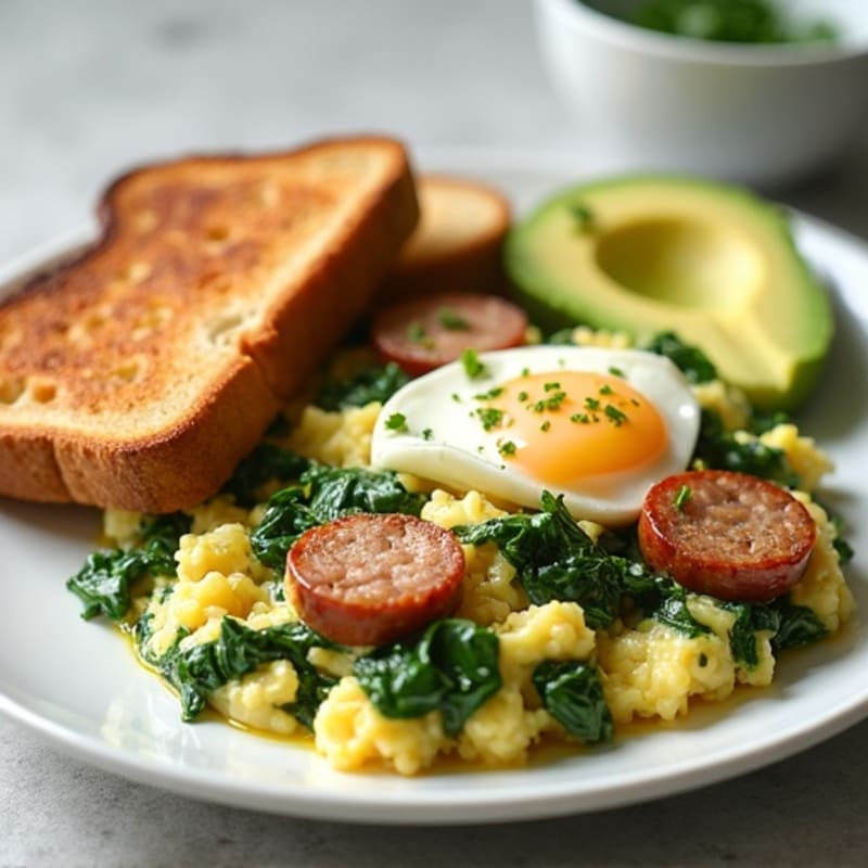Egg White and Spinach Scramble with Turkey Sausage