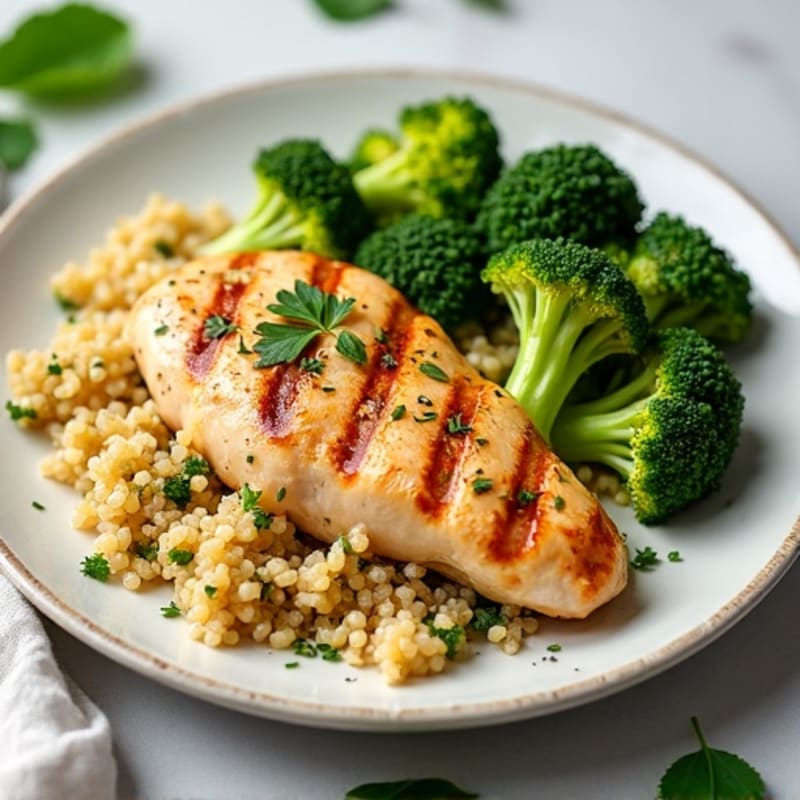 Grilled Chicken Breast with Quinoa and Roasted Broccoli
