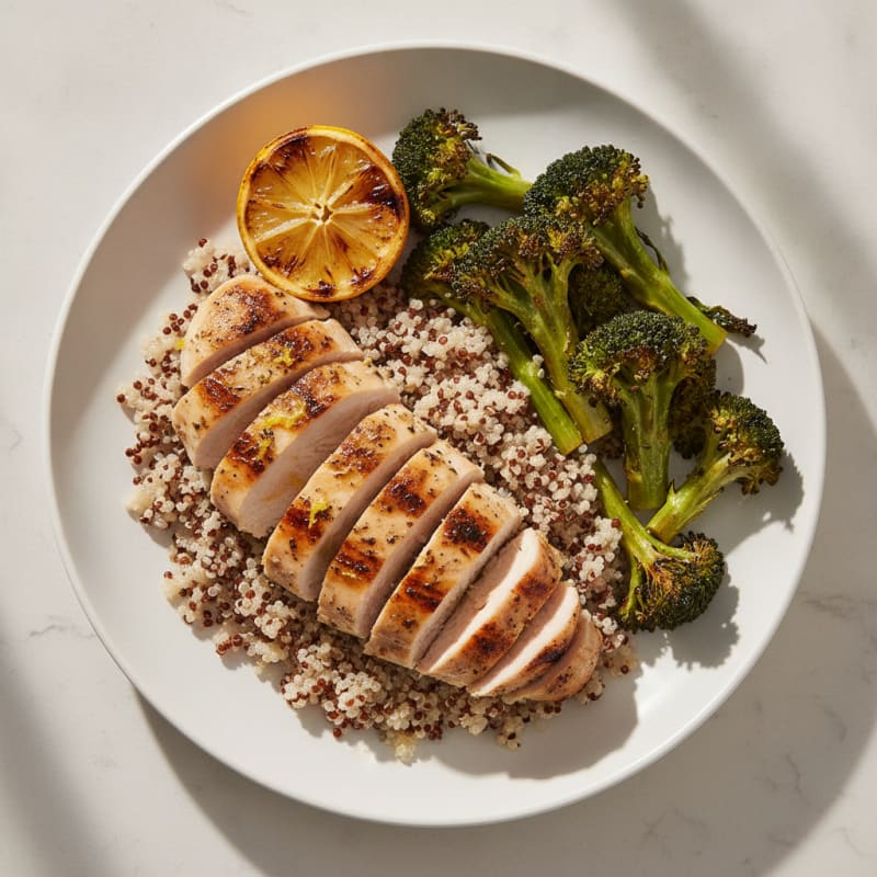 Grilled Chicken Breast with Quinoa and Roasted Broccoli