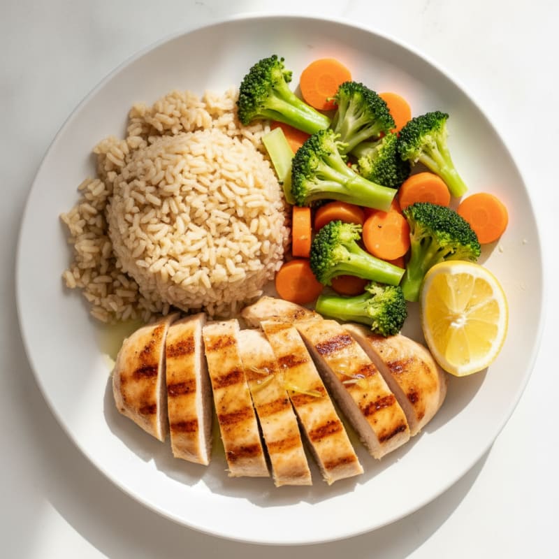 Grilled Chicken with Steamed Broccoli and Brown Rice