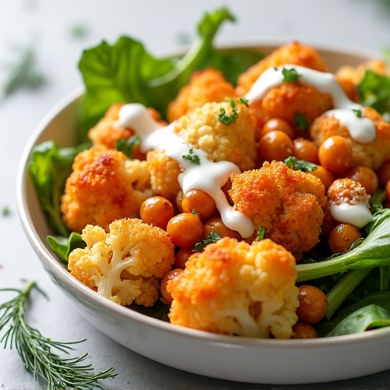 Crispy Buffalo Cauliflower Bowl with Creamy Ranch Dressing