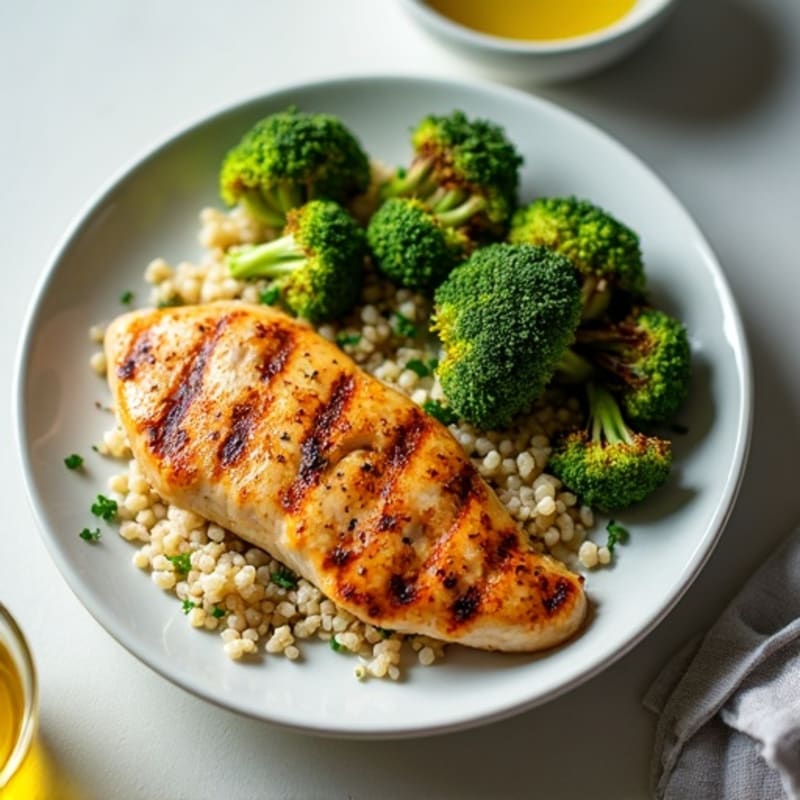 Grilled Chicken Breast with Quinoa and Roasted Broccoli